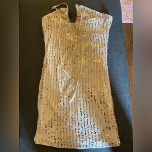 Champagne colored sequence dress. Fashion Nova. Size Small.